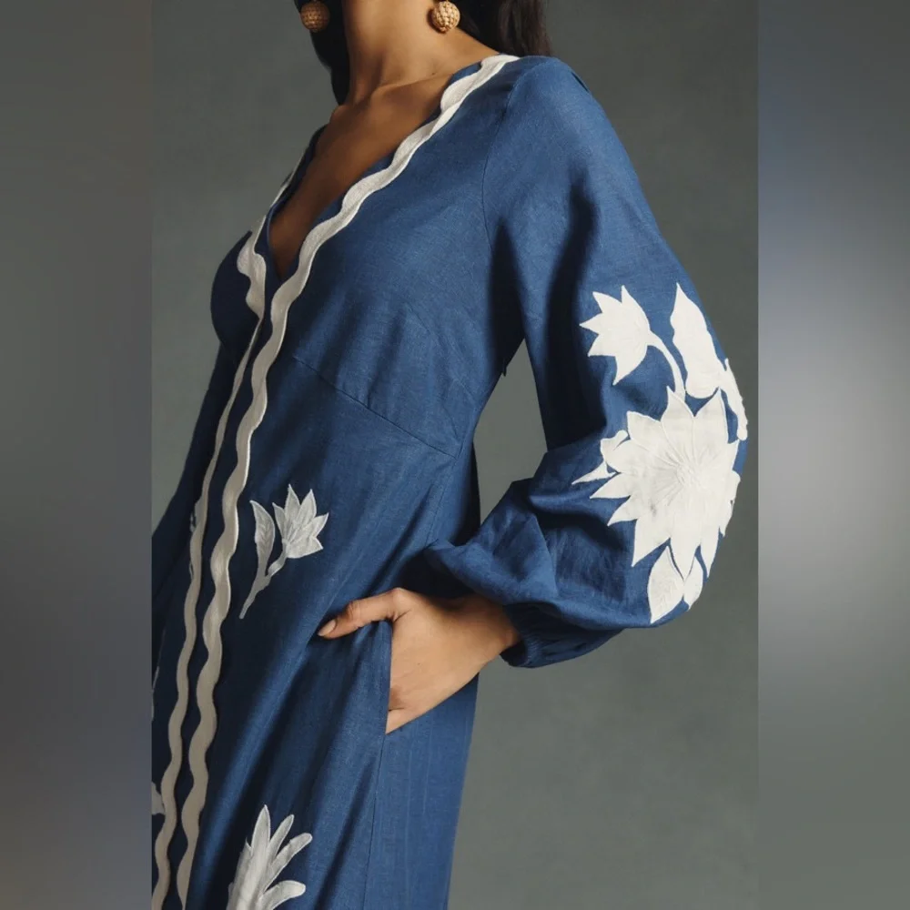 FARM Rio Blue and White Long Sleeve Dress - Picture 2 of 7
